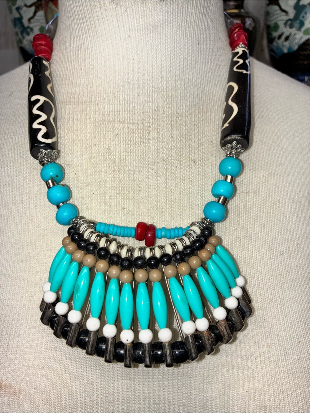 Boho Turquoise Multi-Bead Statement Necklace - Brand